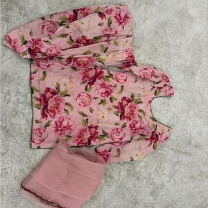 Floral Pink Blouse with Matching Scarf